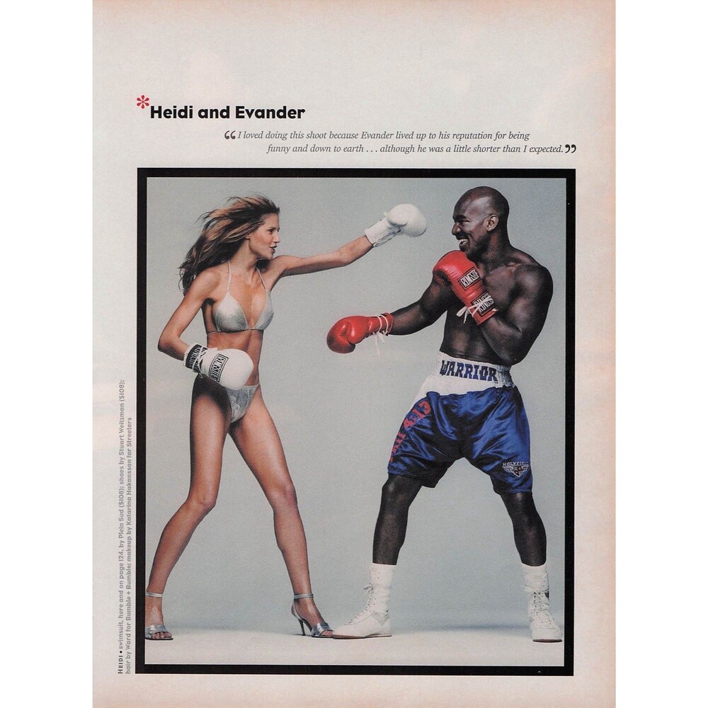 2000 Heidi Klum Evander Holyfield bikini high heels boxing sexy woman legs ad